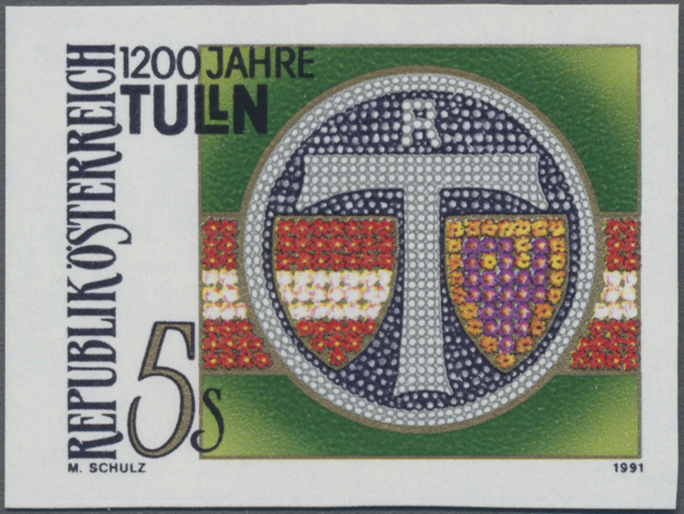 1991, 5 S, 1200 Jahre Tulln, Abbildung: Stadtwappen, durch Blumenornamente dargestellt, Tulln an der Donau ist auch als Die Gartenstadt bekannt
