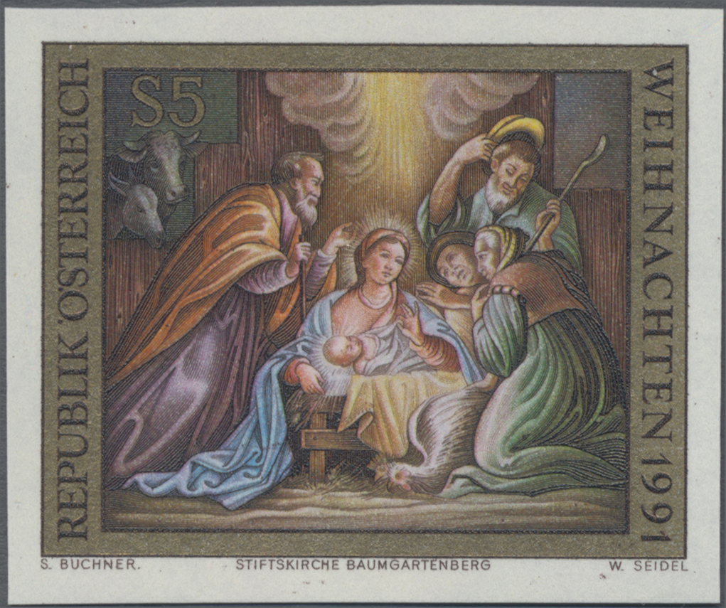 1991, 5 S, Weihnachten, Abbildung: Geburt Christi, Fresko in der Stiftskirche Baumgartenberg