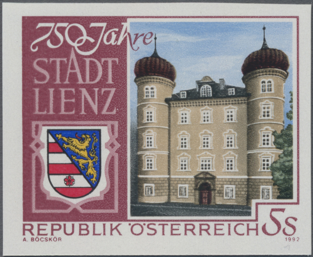 1992, 5 S, 750 Jahre Stadt Lienz, Abbildung: Rathaus, Wappen