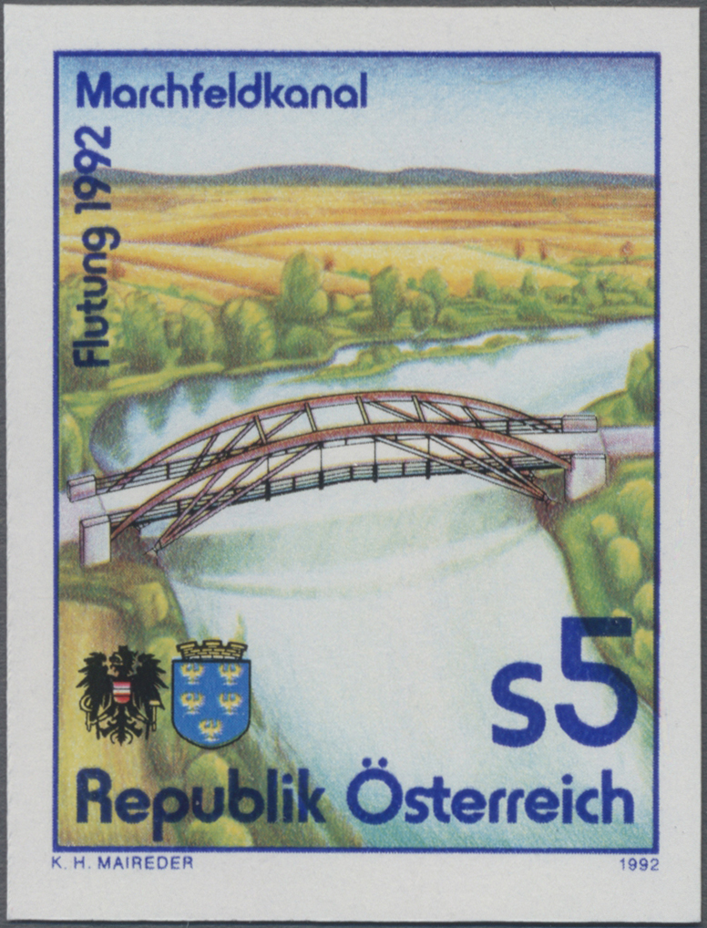 1992, 5 S, Flutung des Marchfeld - Kanals, Abbildung: Kanalabschnitt mit Brücke