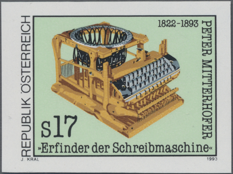 1993, 17 S, 100. Todestag von Peter Mitterhofer, Erfinder der Schreibmaschine