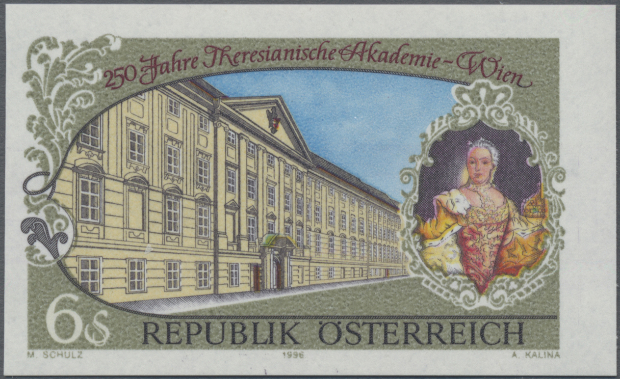1996, 6 S, 250 Jahre Theresianische Akademie, Abbildung: Kaiserin Marie Theresia, Gebäude der Akademie