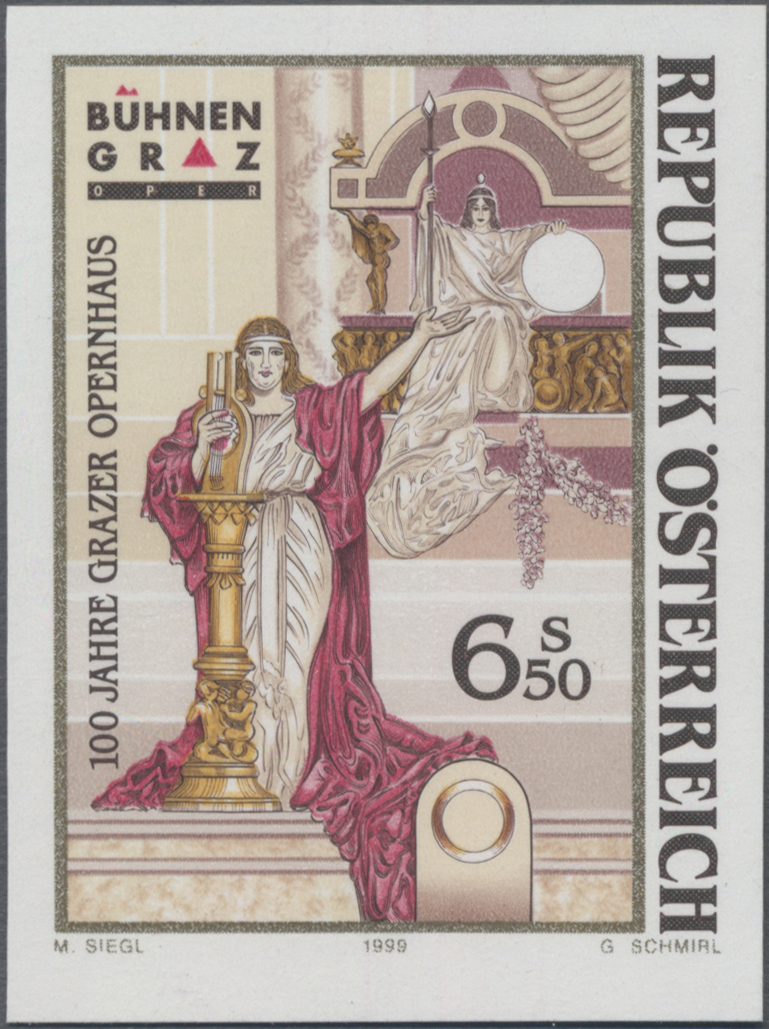 1999, 6, 50 S, 100 Jahre Grazer Oper, Abbildung: Göttin des Lichts, Gemälde auf dem eisernen Vorhang der Grazer Oper von Alexander Rothaug