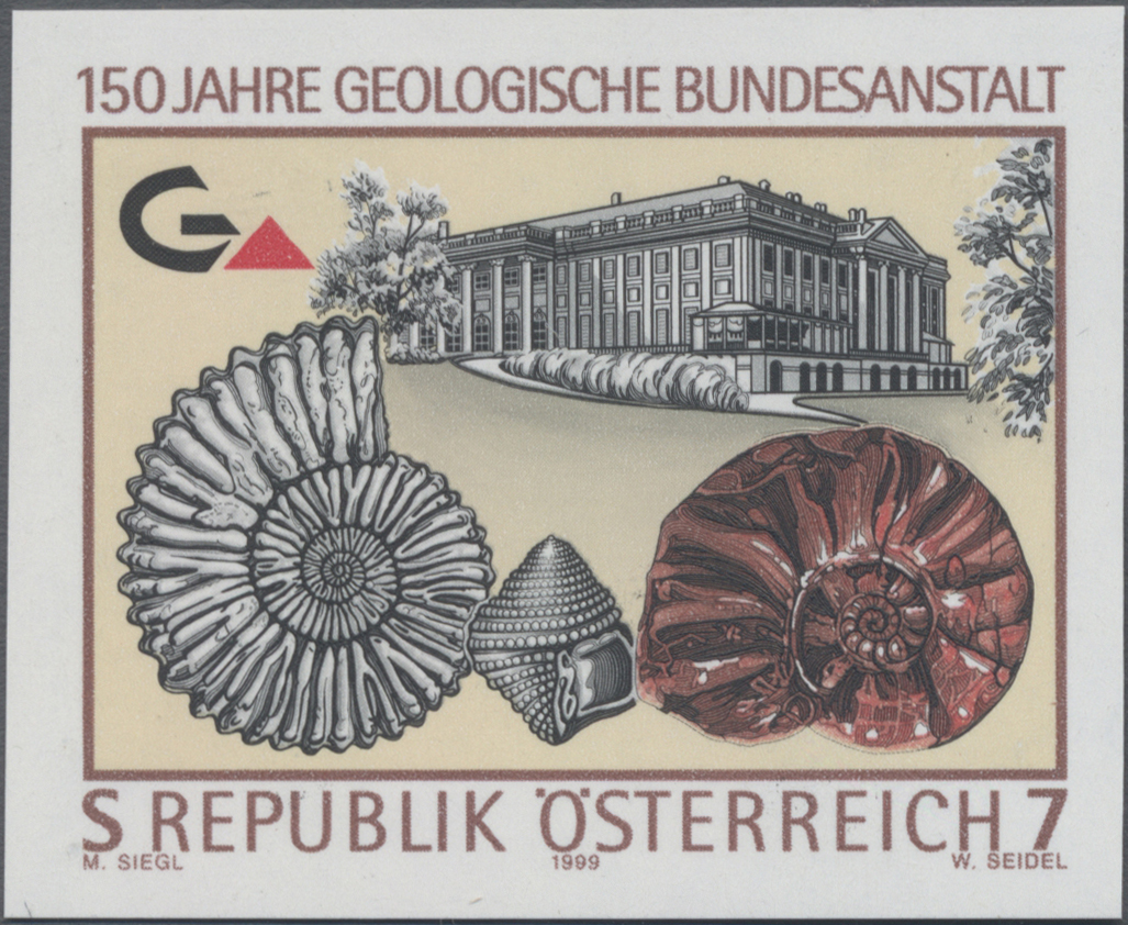 1999, 7 S, 150 Jahre Geologische Bundesanstalt, Abbildung: Gebäude der Bundesanstalt, Fossilien