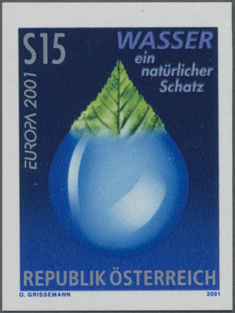 2001, 15 S, EUROPA, Thema: Lebensspender Wasser, Abbildung: Blatt erwächst aus Wassertropfen