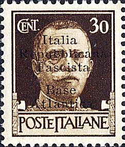 Serie imperiale sovrastampata Italia repubblicana fascista in carattere largo - Effigie di Vittorio Emanuele III di fronte