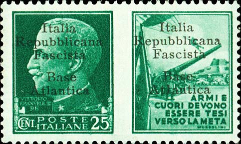 Propaganda di guerra sovrastampati Italia repubblicana fascista in carattere largo - Armi e cuori devono essere tesi verso la meta