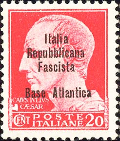 Serie imperiale sovrastampata Italia repubblicana fascista in carattere stretto - Effigie di Giulio Cesare