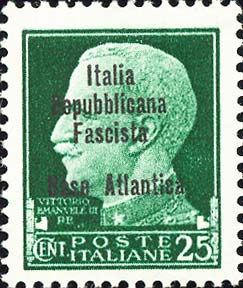Serie imperiale sovrastampata Italia repubblicana fascista in carattere stretto - Effigie di Vittorio Emanuele III volta a sinistra