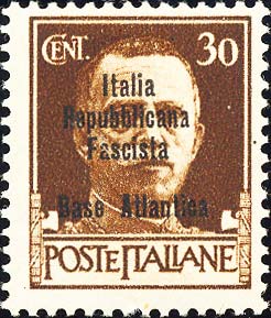 Serie imperiale sovrastampata Italia repubblicana fascista in carattere stretto - Effigie di Vittorio Emanuele III di fronte
