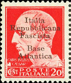Serie imperiale sovrastampata Italia repubblicana fascista in carattere largo - Effigie di Giulio Cesare