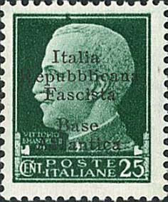 Serie imperiale sovrastampata Italia repubblicana fascista in carattere largo - Effigie di Vittorio Emanuele III volta a sinistra