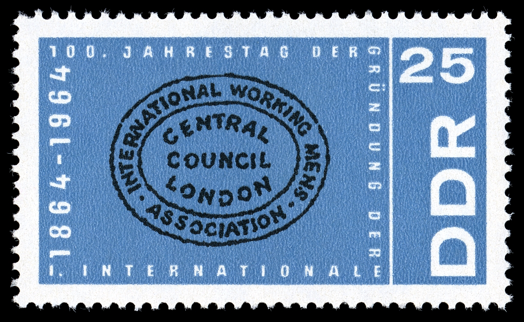GDR stamp showing International Working Men´s Association logo