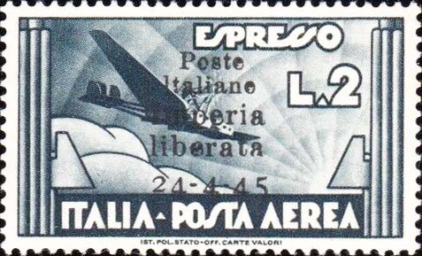 Serie imperiale sovrastampata Poste italiane Imperia liberata 24 - 4 - 45 - Aeroespresso