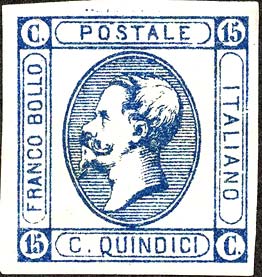 15 centesimi litografico - Effigie di Vittorio Emanuele II entro un ovale
