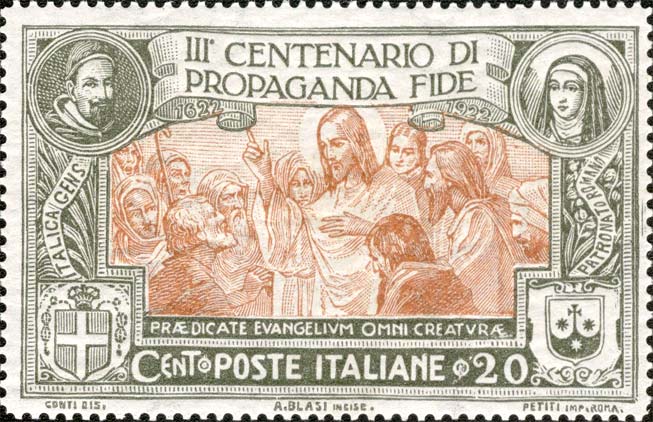 3º centenario della congregazione di Propaganda Fide - Gesù invia gli Apostoli a predicare il Vangelo, effigie di santa Teresa d´Avila