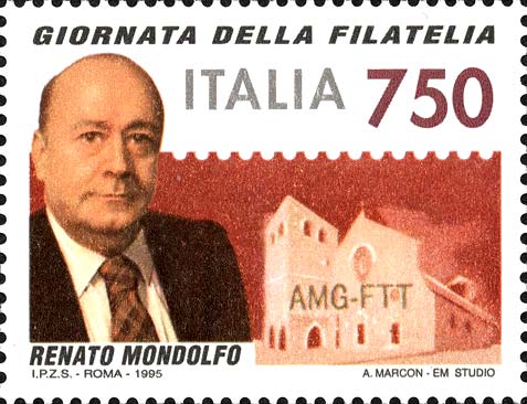 Ritratto di Renato Mondolfo e francobollo di Trieste