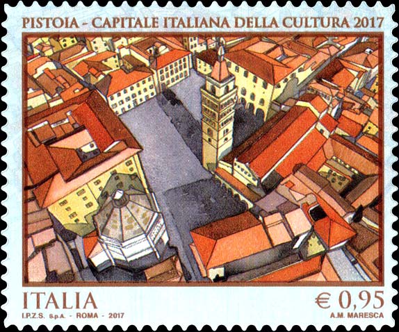 Veduta aerea della piazza del Duomo di Pistoia