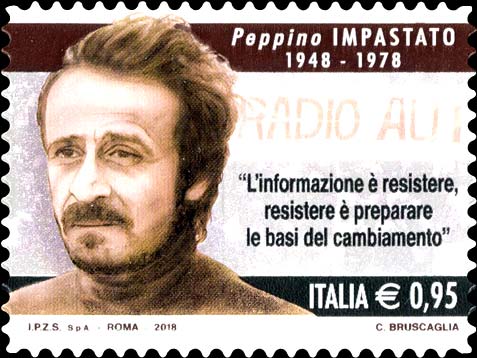 Italienische Briefmarke für den Anti - Mafia Kämpfer Peppino Impasto