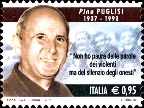 Italienische Briefmarke für den Anti - Mafia Kämpfer Giuseppe Puglisi