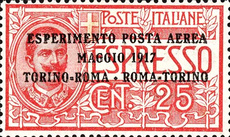 Esperimento di posta aerea Maggio 1917 Torino - Roma - Roma - Torino - Effigie di Vittorio Emanuele III entro un ovale