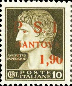 Serie imperiale sovrastampata P.S.I. MANTOVA - Effigie di Augusto