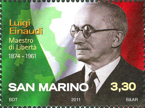 Luigi Einaudi auf einer sanmarinesischen Briefmarke zum 50. Todestag