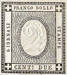 1 gennaio 1861 - Francobolli per le stampe - 2 c. - Cifra in rilievo