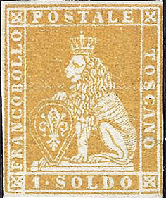 1857 - Marzocco, filigrana rr poste toscane - 1 soldo