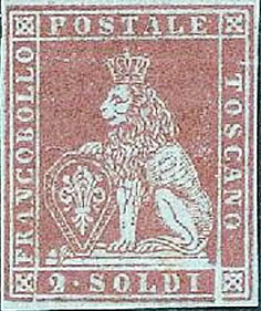 Aprile 1851 - Marzocco, filigrana corone granducali - 2 soldi