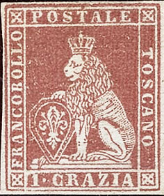 Aprile 1851 - Marzocco, filigrana corone granducali - 1 crazia