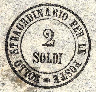 1854 - Bollo a tampone - 2 soldi - Valore in doppio cerchio