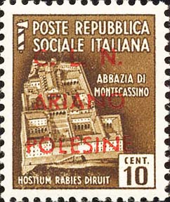 Serie monumenti distrutti sovrastampata C.L.N. ARIANO POLESINE - Abbazia di Montecassino