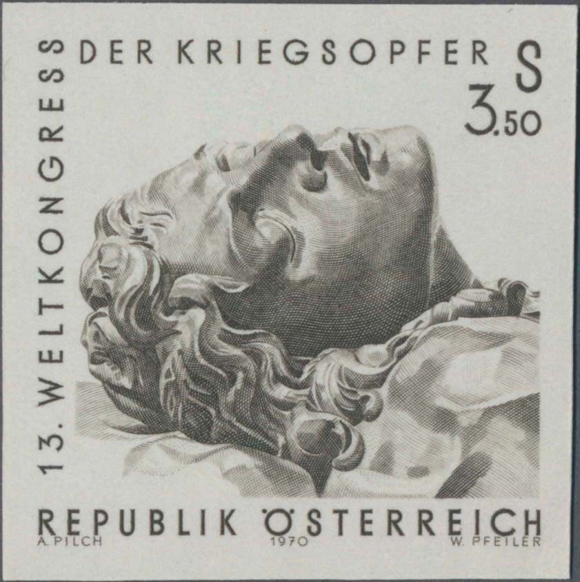 1970, 3, 50 S, Weltkongress der Kriegsopfer, Abbildung: Kopf des hl. Johannes aus der Ölberggruppe in der Pfarrkirche Ried von Thomas Schwanthaler