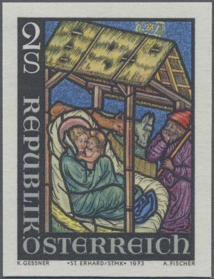 1973, 2 S, Weihnachten, Abbildung: Gotisches Glasfenster mit Geburt Christi (ca.1390)