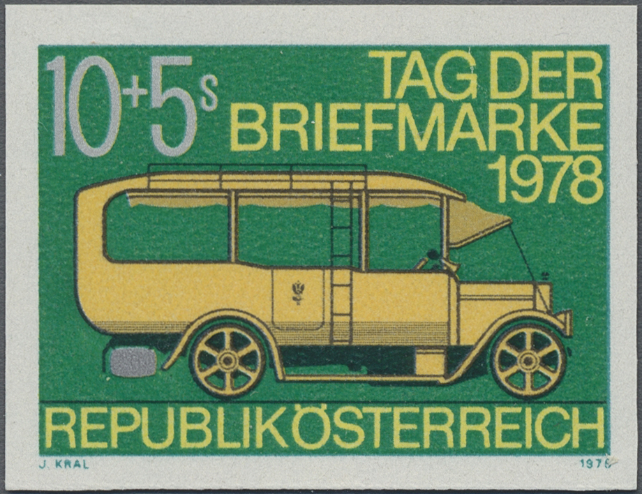 1978, 10 S + 5 S, Tag der Briefmarke, Motiv: Postauto (1913)