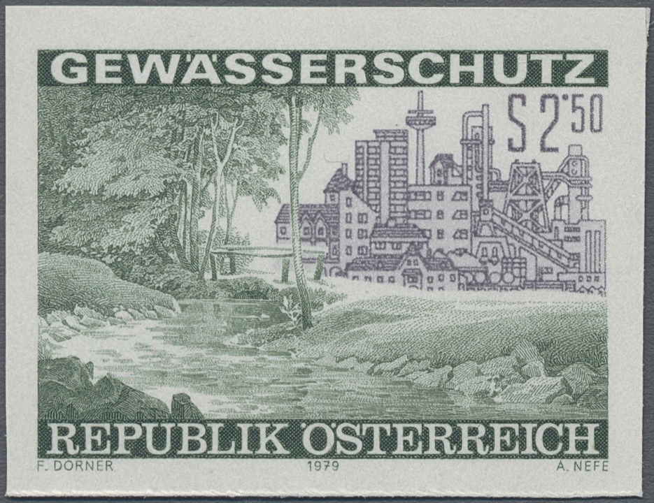 1979, 2, 50 S, Gewässerschutz, Abbildung: Industriegebiet neben Waldlandschaft