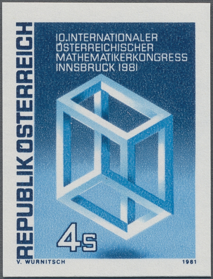 1981, 4 S, Internationaler Mathematikerkongress in Innsbruck, Abbildung: Unmögliche Würfelkonstruktion nach M. C. Escher (1898 - 1972)