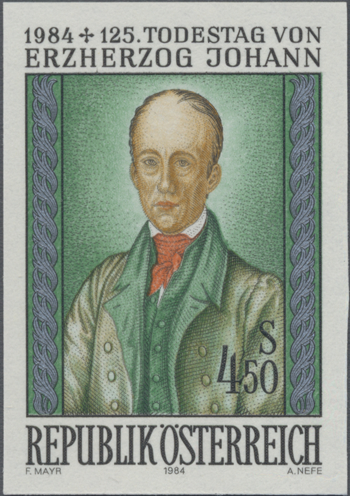 1984, 4, 50 S, 125. Todestag von Erzherzog Johann (1782 - 1859), Gemälde von Julius Schnorr von Carolsfeld (1794 - 1872)