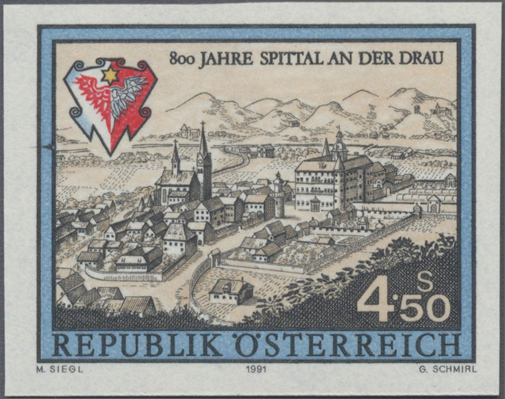 1991, 4, 50 S, 800 Jahre Spittal an der Drau, Abbildung: Stadtansicht nach einem Stich von Matthäus Merian