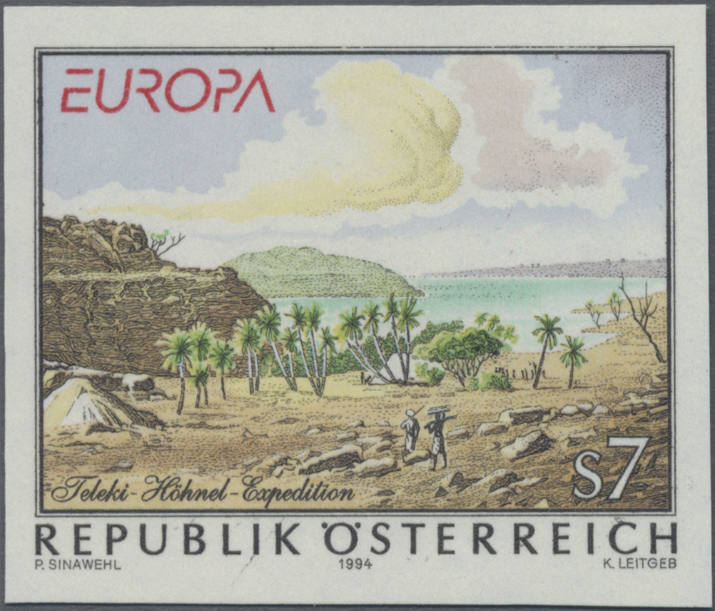 1994, 7 S, Europa: Entdeckungen, Abbildung: Südende des Rudolph - Sees, Kenia, nach dem Reisewerk der ersten österreichisch - ungarischen Ostafrikaexpedition 1887/88