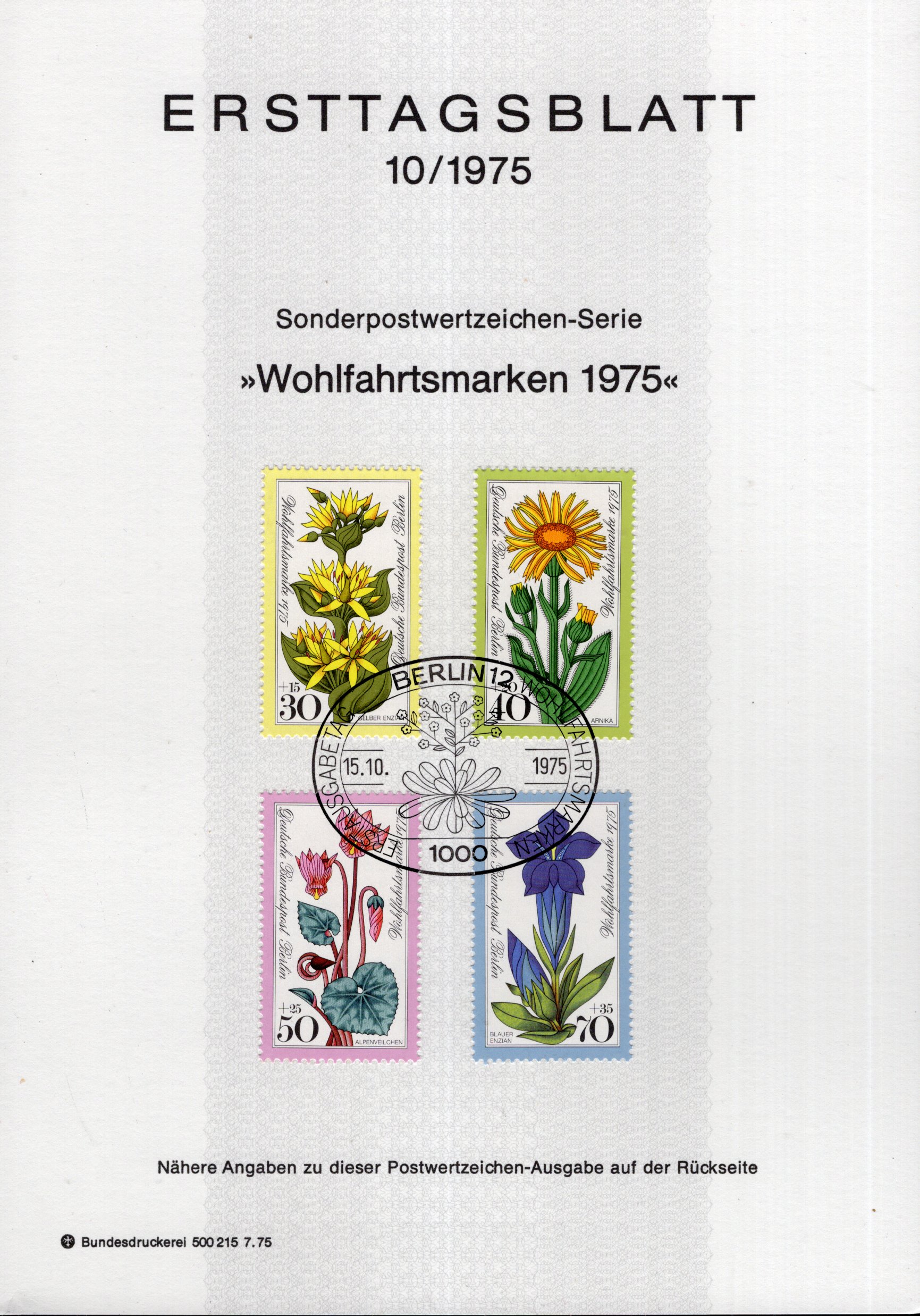 Wohlfahrtsmarken 1975 - Alpenblumen