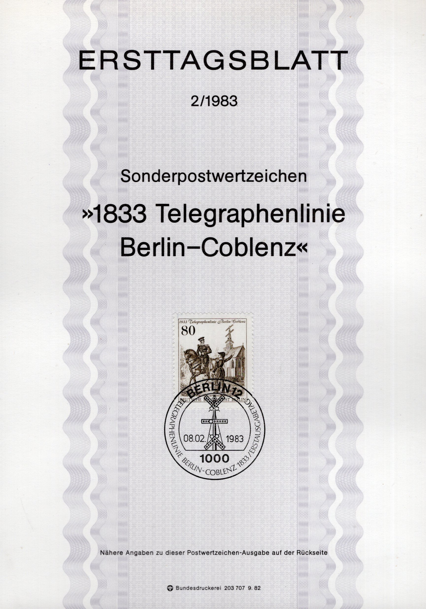 1833 Telegraphenlinie Berlin - Coblenz