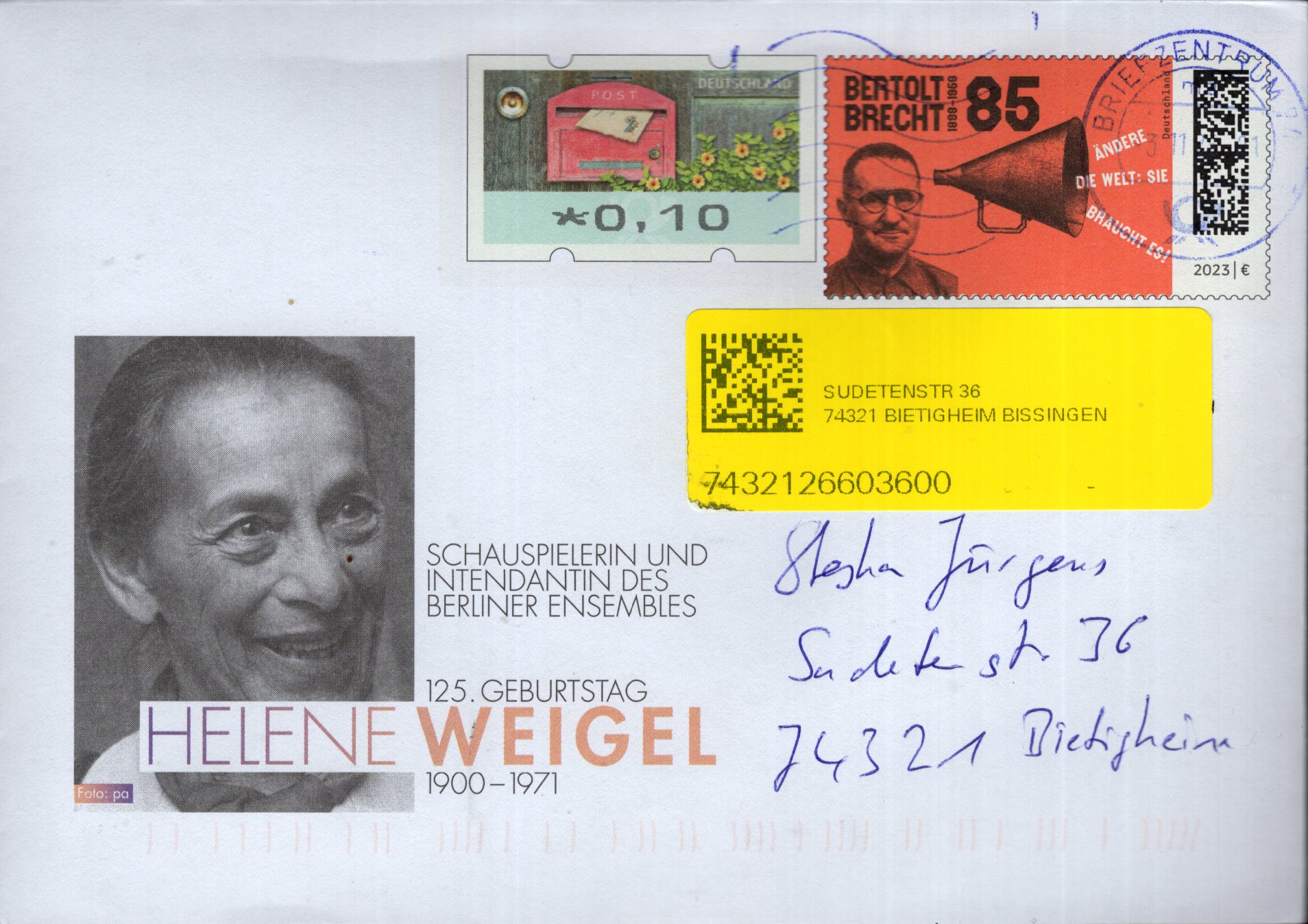 125. Geburtstag Helene Weigel - Wertzeicheneindruck: Bertolt Brecht