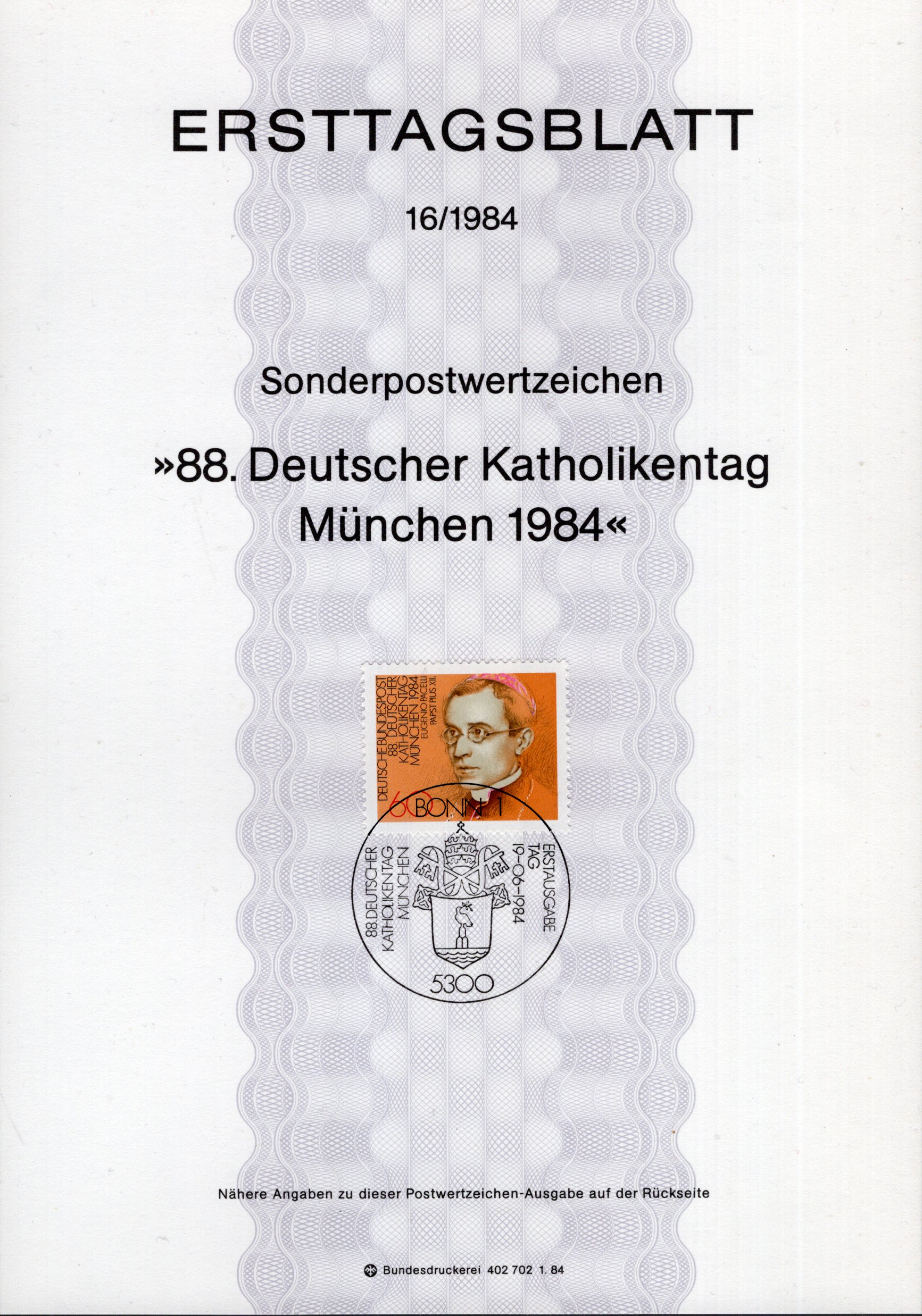 88. Deutsche Katholikentag München 1984 - Eugenio Pacelli - Papst Pius XII