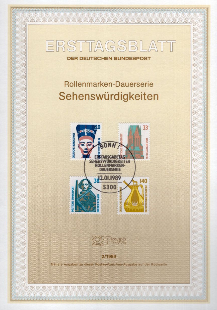 Dauerserie Sehenswürdigkeiten - Nofretete - Schleswiger Dom - Bremer Roland - Bronzekanne Reinheim