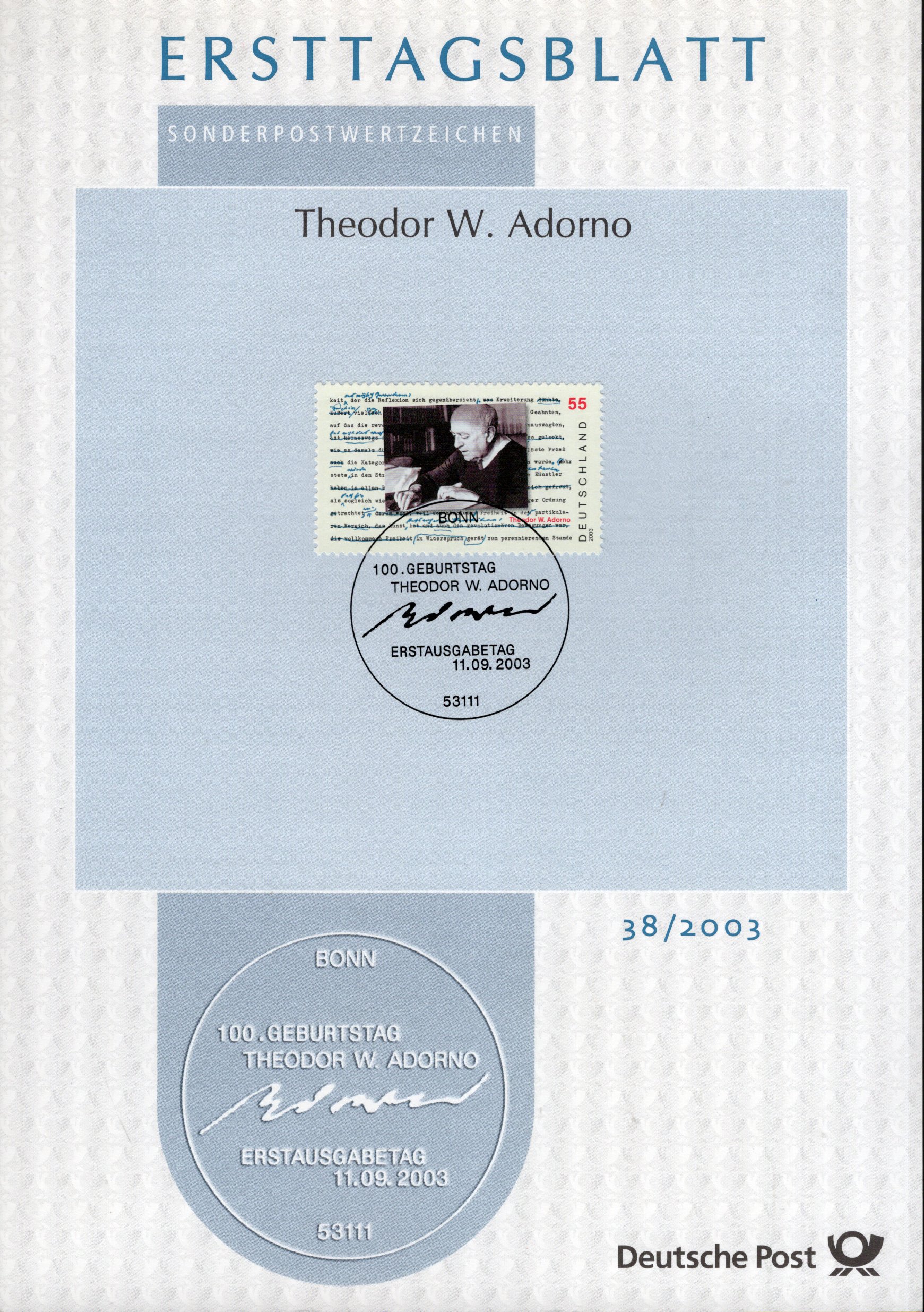 100. Geburtstag Theodor W. Adorno