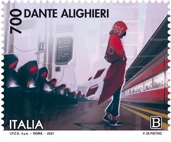 700º anniversario della morte di Dante Alighieri - Figure incappucciate, profilo di Dante Alighieri e metropolitana