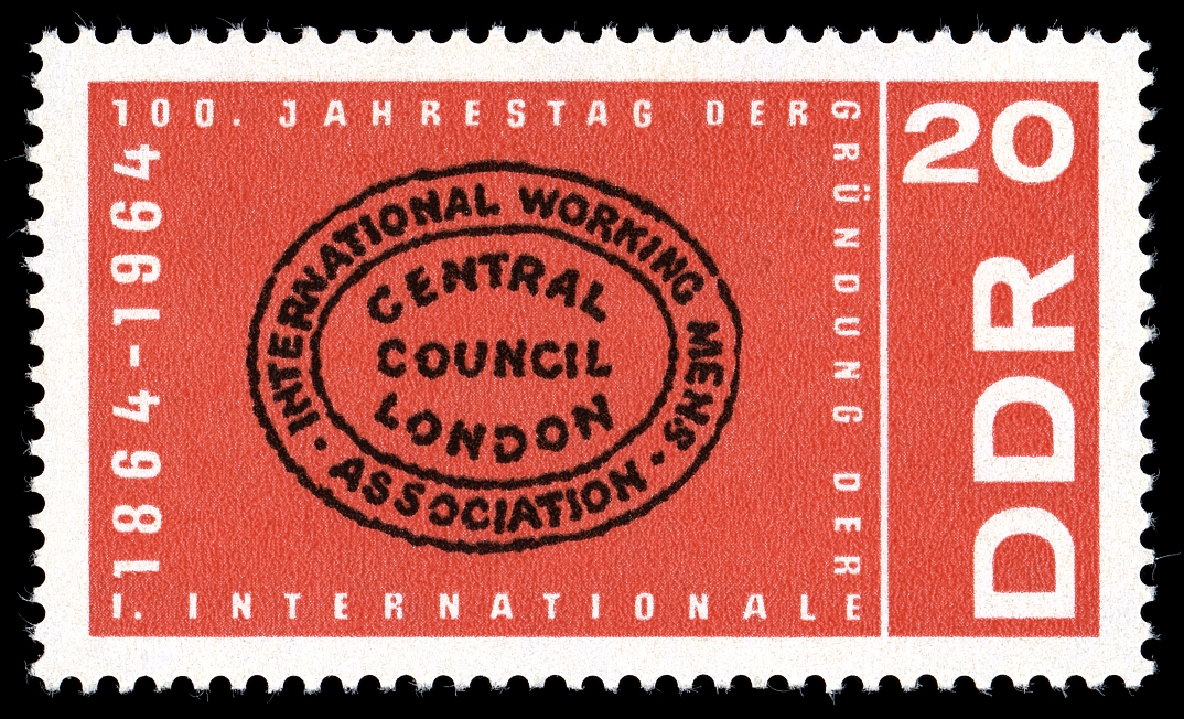 GDR stamp showing International Working Men´s Association logo ILO