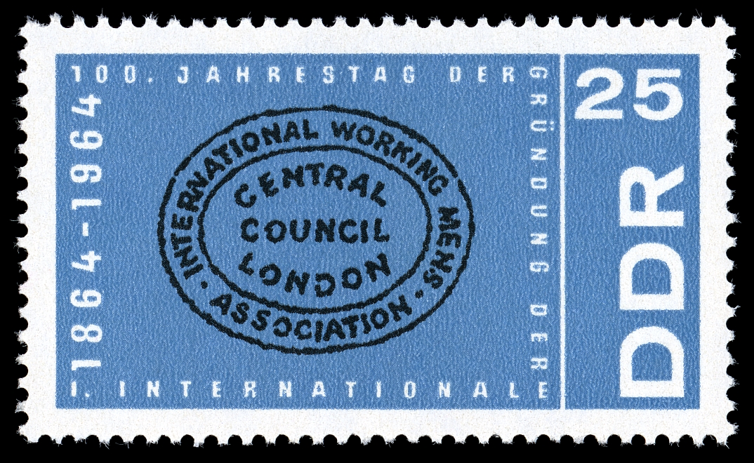 GDR stamp showing International Working Men´s Association logo ILO